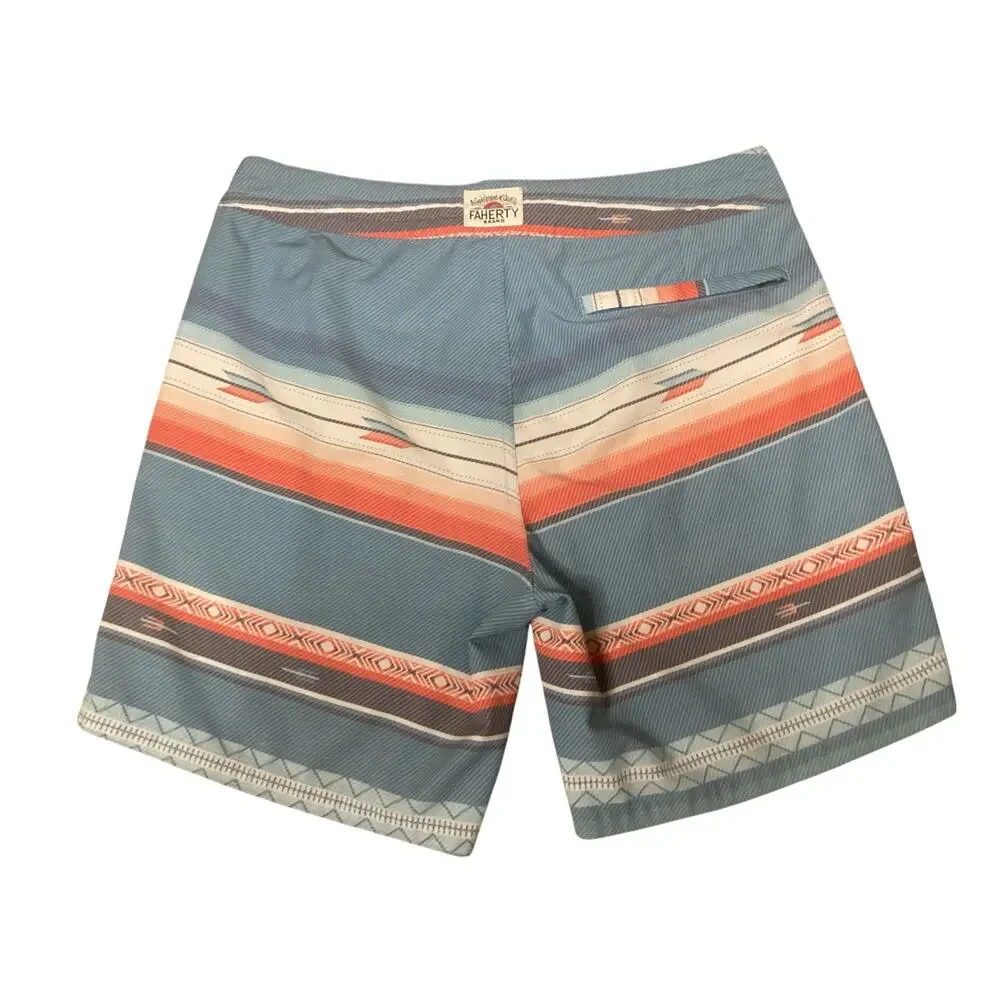 Faherty Mens Size 32 Aztec Striped Classic Boardshorts Surf Swim Shorts Blue